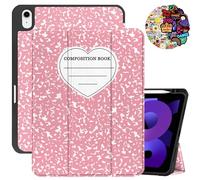 Cabreche Compatible with iPad Air 11 Inch M3 2025,M2 2024 Case Air 5th/4th Generation 2022/2020 10.9 Inch TPU Case Pencil Holder Auto Sleep/Wake Cover Cute Girls Women Composition Notebook-Pink Heart