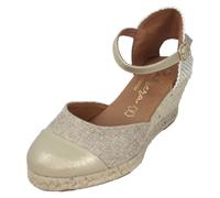 Cabrera 59-5 - Alpargatas De Cuña con Plantilla De Piel Muy Comfortable Beig y Puntera Dorada - 37, Plata