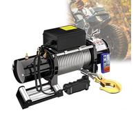 Cabrestante eléctrico de 12 V/24 V, tambor de acero resistente, control manual con cable con engranaje planetario y enchufe hermético para vehículos ligeros, capacidad de 4000 libras