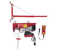 Cabrestante eléctrico de 250 kg - 12 m de altura de elevación, polea eléctrica con brazo giratorio y mando a distancia, 550 W, funda eléctrica segura para garaje, obras y almacén (soporte retrasado)