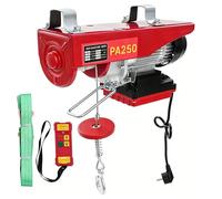 Cabrestante eléctrico de 250 kg con mando a distancia, cable de acero de 12 m, funda para taller y garaje, 230 V, polipasto eléctrico, polea con motor de 550 W (rojo)