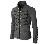 CABULE Chaqueta de desfile militar Steampunk gótica vintage para hombre Túnica ajustada Rock Abrigo militar negro Chaquetas de manga larga para hombre de talla grande-Gris-L