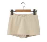 CABULE Falda con Cintura en V Minifalda Que Cubre la Cadera antiexposición de Cintura Baja para Mujer-Beige-S