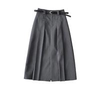 CABULE Falda de Traje Engrosada diseñada, cinturón de Mujer Que Adelgaza la Falda Larga Plisada de una línea-Gris Oscuro-M