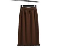 CABULE Ropa de otoño para Mujer de Talla Grande para mm de Grasa para Adelgazar y Reducir la Edad Falda con Flecos y Abertura Recta Falda de Punto de Cintura Alta - Marrón - Talla Grande 2XL