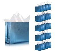 cabzymx 25 bolsas de regalo reutilizables azules, bolsas de regalo metálicas brillantes a granel con bases, bolsas de regalo de fiesta no tejidas para cumpleaños, bodas, fiestas, graduación, 12.6 x