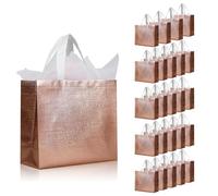cabzymx 25 bolsas de regalo reutilizables de oro rosa, bolsas de regalo metálicas brillantes a granel con bases, bolsas de regalo de fiesta no tejidas para cumpleaños, bodas, fiestas, graduación, 12.6