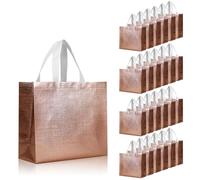 cabzymx 25 bolsas de regalo reutilizables de oro rosa, bolsas de regalo metálicas brillantes a granel con bases, bolsas de regalo de fiesta no tejidas para cumpleaños, bodas, fiestas, graduación, 12.6