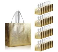 cabzymx 25 bolsas de regalo reutilizables doradas, bolsas de regalo metálicas brillantes a granel con bases, bolsas de regalo de fiesta no tejidas para cumpleaños, bodas, fiestas, graduación, 12.6 x