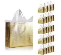 cabzymx 25 bolsas de regalo reutilizables doradas, bolsas de regalo metálicas brillantes a granel con bases, bolsas de regalo de fiesta no tejidas para cumpleaños, bodas, fiestas, graduación, 12.6 x