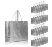 cabzymx 25 bolsas de regalo reutilizables plateadas, bolsas de regalo metálicas brillantes a granel con bases, bolsas de regalo de fiesta no tejidas para cumpleaños, bodas, fiestas, graduación, 12.6 x