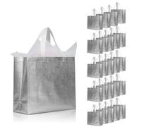 cabzymx 25 bolsas de regalo reutilizables plateadas, bolsas de regalo metálicas brillantes a granel con bases, bolsas de regalo de fiesta no tejidas para cumpleaños, bodas, fiestas, graduación, 12.6 x