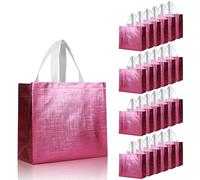 cabzymx 25 bolsas de regalo reutilizables rosadas, bolsas metálicas brillantes para regalos de vacaciones a granel con bases, bolsas no tejidas para cumpleaños, bodas, fiestas, graduación, 12.6 x 4.7