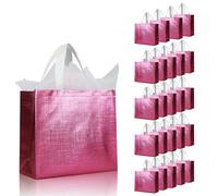 cabzymx 25 bolsas de regalo reutilizables rosadas, bolsas metálicas brillantes para regalos de vacaciones a granel con bases, bolsas no tejidas para cumpleaños, bodas, fiestas, graduación, 12.6 x 4.7