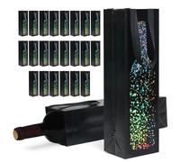 cabzymx Paquete de 24 elegantes bolsas de regalo de vino negro con asas, diseño de botella de vino para botellas de vino, licor, champán, sidra espumosa, 13.8 x 3.9 x 3.6 pulgadas
