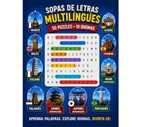 Caça-Palavras Multilíngue: 50 Quebra-Cabeças • 10 Idiomas | Aprenda palavras e expressões essenciais em inglês, francês, italiano, espanhol, alemão, ... chinês (romanizado) e árabe (romanizado)