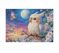 Cacatúa Blanca bajo la luz de la Luna con una Mariposa Puzzles 300 Piezas Maquetas Educativas Avanzadas Desafío Intelectual para Familia DIY Creativo Construir Juguete Educativo 300 PCS