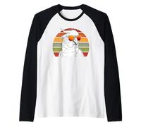 Cacatúa con gafas de sol Ilustración Vintage Retro Puesta de sol Camiseta Manga Raglan