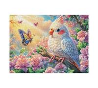 Cacatúa NINFA en una Rama con Mariposa Puzzles 500 Piezas Desafío Nivel Difícil Rompecabezas para Adultos Aliviar Estrés Decoración Hogar DIY Moderno Portátil 500 PCS