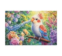 Cacatúa NINFA en una Rama Entre Flores Puzzle 1000 Piezas Desafío Intelectual 3D Rompecabezas para Hombres Y Mujeres Obra De Arte Colorido Decoración Hogar 1000 PCS