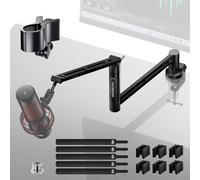 CACENCAN Brazo de brazo M05, soporte de micrófono giratorio de 360° con soporte de escritorio, brazo de micrófono de escritorio plegable con adaptador de tornillo de 3/8 a 5/8 pulgadas, brazo de