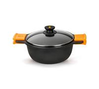 BRA Efficient Cacerola alta con tapa de cristal y asas de silicona extraíbles, 28 cm, apta para todo tipo de cocinas incluida inducción y horno, Color Negro