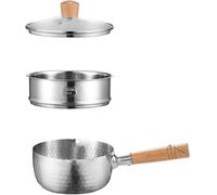 Cacerola antiadherente con vaporera, sartén de acero inoxidable con mango de madera, ideal para fideos y leche