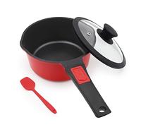 Cacerola antiadherente de 2L con tapa de aluminio, cacerola de 18 cm-Rojo | con asa extraíble, para hornear, guisar, freír, sopas, sin PTFE ni PFOA