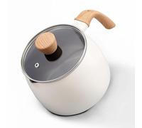 Cacerola Antiadherente De Cerámica De 2.5 Cuartos Con Tapa, Pequeña Olla Para Leche Con Pico Vertedor, Olla De Aluminio Con Mango De Madera Para Cocina, Libre De PFAS