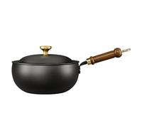 Cacerola antiadherente - Olla de inducción con tapa mango de madera resistente al horno | Utensilio de cocción de hierro fundido con mango de madera, compatible con horno para casa, camping y