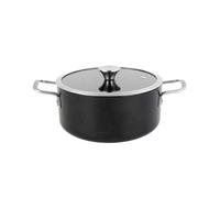 Magefesa Ares cacerola 20 cm con revestimiento antiadherente bicapa reforzado con esmalte exterior color negro mate y herrajes de inox satinados con tapa plana de vidrio