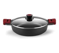 BRA Premiere Cacerola Baja 28 cm, Aluminio Fundido, Tricapa, Revestimiento Antiadherente reforzado, 2 asas de Silicona Desmontables, Apta para todo tipo de Cocinas incluida Inducción, color Rojo