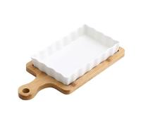 Cacerola Bandeja for hornear de cerámica, plato for en casa, arroz al horno con queso, estera madera, mango a prueba escaldaduras Cocina(650ml)