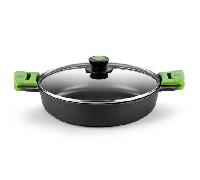 BRA Prior | Cacerola baja con tapa de cristal y asas de silicona, apta para todo tipo de cocinas incluida inducción y horno, 24 cm