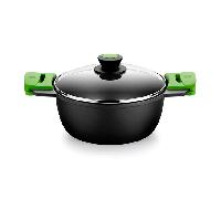 BRA Prior Cacerola alta con tapa de cristal y asas de silicona, 28 cm, Color Negro