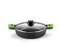 BRA Prior Cacerola baja con tapa de cristal y asas de silicona, apta para todo tipo de cocinas incluida inducción y horno, 32 cm