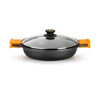 BRA Efficient | Cacerola baja con tapa de cristal y asas de silicona, 24 cm, aptas para todo tipo de cocinas incluida inducción, Libre de PFOA