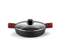 BRA Premiere Cacerola Baja 32 cm, Aluminio Fundido, Tricapa, Revestimiento Antiadherente reforzado, 2 asas de Silicona Desmontables, Apta para todo tipo de Cocinas incluida Inducción, color Rojo