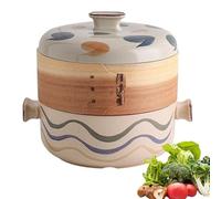 Cacerola con asas for cocinar, olla con vaporera de barro antiadherente, vaporera de bambú natural for cocina doméstica(1.5L)