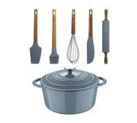Cacerola con tapa de Ø25,5x12cm (5L) en hierro fundido + Set de 5 Utensilios de silicona y madera NOIA San Ignacio