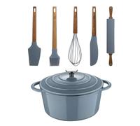 Cacerola con tapa de Ø25,5x12cm (5L) en hierro fundido + Set de 5 Utensilios de silicona y madera NOIA San Ignacio