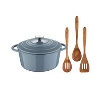 Cacerola con tapa de Ø25,5x12cm (5L) en hierro fundido + Set de 3 Utensilios de madera NOIA San Ignacio