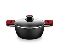 BRA Premiere Cacerola alta 24 cm, Aluminio Fundido, Tricapa, Revestimiento Antiadherente reforzado, 2 asas de Silicona Desmontables, Apto para todo tipo de Cocinas incluida Inducción, color Rojo