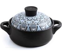 Cacerola con tapa, sartén antiadherente hecha a mano de cerámica para cotta, cuenco de piedra, olla de sopa/arcilla/tierra con doble asa, utensilios de cocina de cerámica, 2.5 L