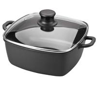 Cacerola cuadrada de aluminio fundido de 28 cm con tapa de cristal. Ideal para cocinar a fuego lento y saltear. Diseñado para: uso diario en cocina.