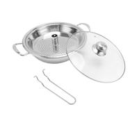 Cacerola de Acero Inoxidable con Cesta y Tapa de Vidrio - Olla Compatible con Inducción para Mariscos Caldo de Pescado y Cocina al- Base Tricapa Resistente al Rayado Asas Ergon