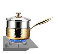 Cacerola De Acero Inoxidable - Sartén Martillada 316 De 16 Cm | Sartén Antiadherente Sin Recubrimiento | Tapa Con Caño Doble Basculante. Incluye Rejilla Para Vaporera, Acabado Dorado Plateado, 1250 G,