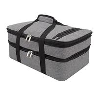 Bolsa de transporte aislada para cazuela de dos pisos, para fiestas, pícnic, cocinas, viajes, playa, color gris. Tamaño: 40 cm de largo x 28,5 cm de ancho x 19 cm de alto