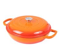 Cacerola de hierro fundido poco profunda con tapa, olla antiadherente para horno holandés, apta para horno hasta 260.0 °C, resistente al horno, olla esmaltada, naranja, 3.7 cuartos de galón, 30 cm