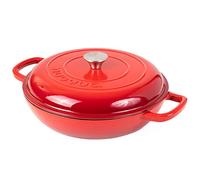 Cacerola de hierro fundido poco profunda con tapa, olla antiadherente para horno holandés, apta para horno hasta 260.0 °C, resistente al horno, olla esmaltada, color rojo, 30 cm Nuovva